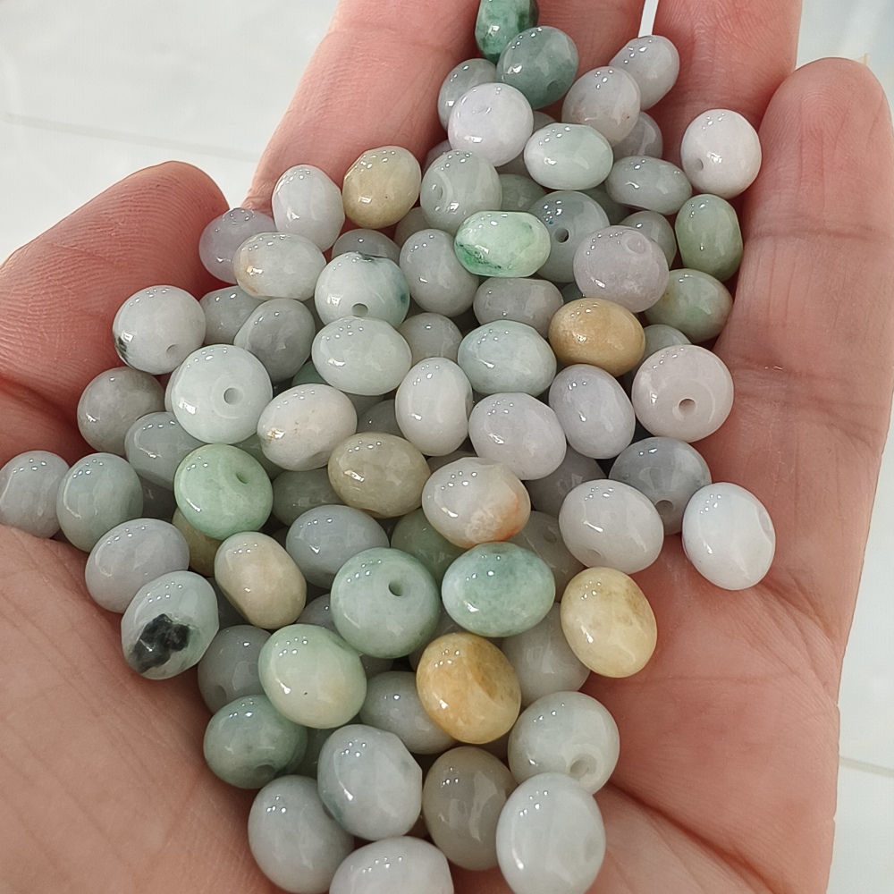30pcs 8X5mm Natural Type A White Green Yellow Burmese Jadeite Smooth Rondelle Spacer Beads,Burma Jadeite Loose Beads, DIY Jewelry Supplies
