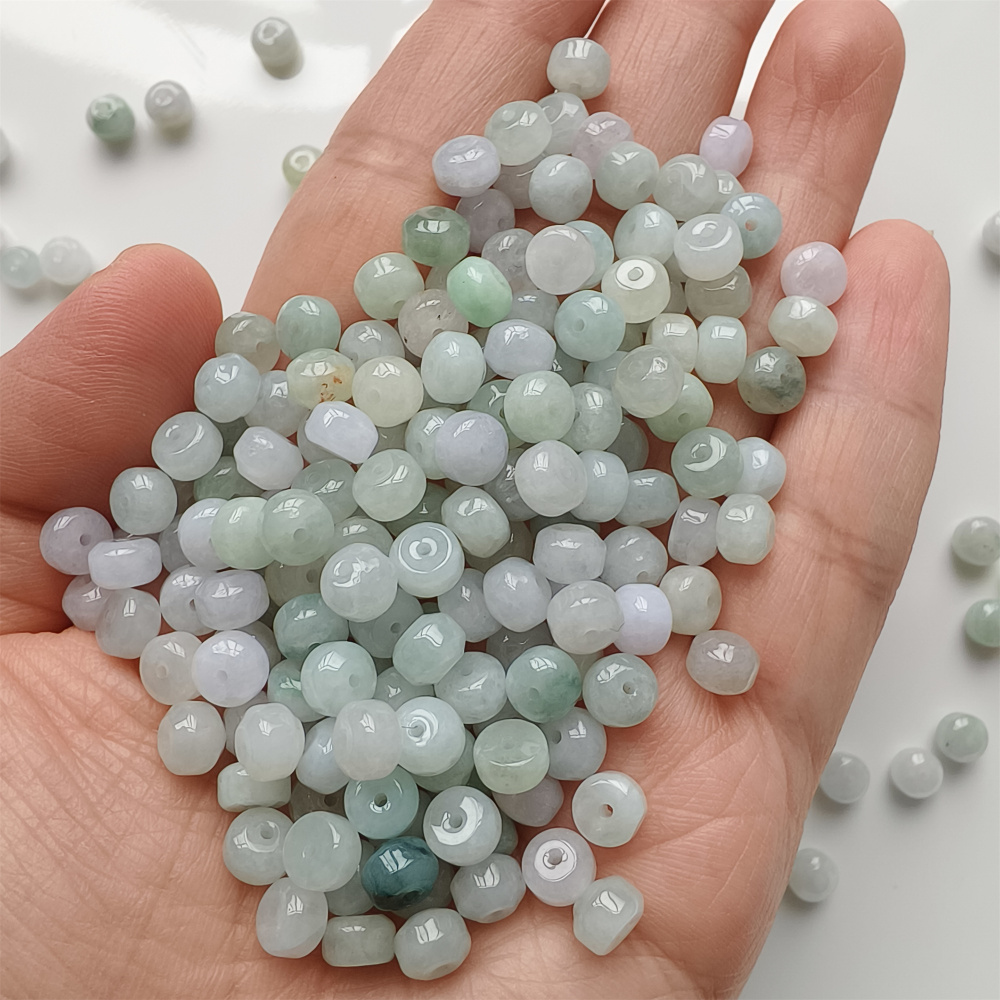 50Pcs 6X4mm Natural Type A Untreated Green White Burmese Jadeite Rondelle Beads,Burma Jadeite Loose Beads,DIY Jewelry Supplies