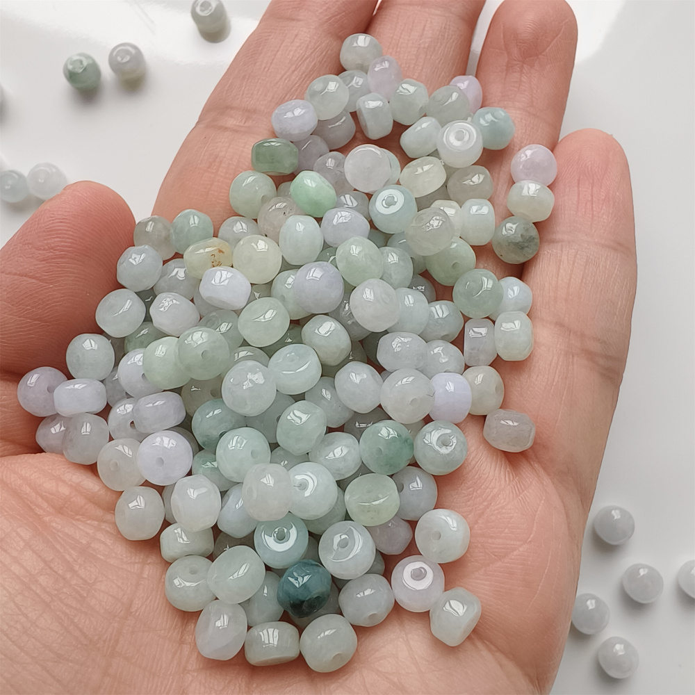 50Pcs 6X4mm Natural Type A Untreated Green White Burmese Jadeite Rondelle Beads,Burma Jadeite Loose Beads,DIY Jewelry Supplies