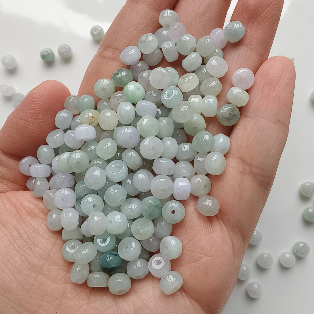 50Pcs 6X4mm Natural Type A Untreated Green White Burmese Jadeite Rondelle Beads,Burma Jadeite Loose Beads,DIY Jewelry Supplies
