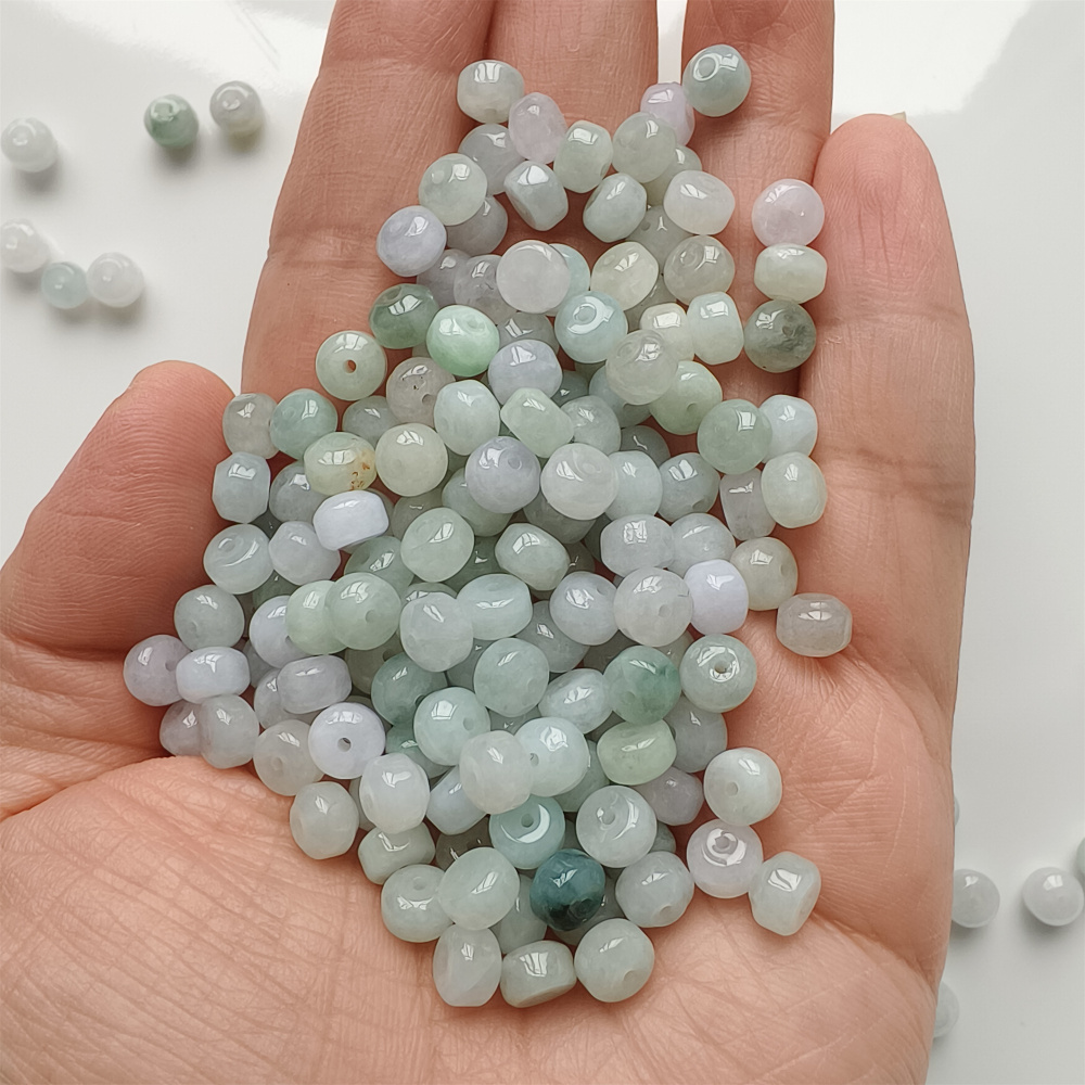 50Pcs 6X4mm Natural Type A Untreated Green White Burmese Jadeite Rondelle Beads,Burma Jadeite Loose Beads,DIY Jewelry Supplies