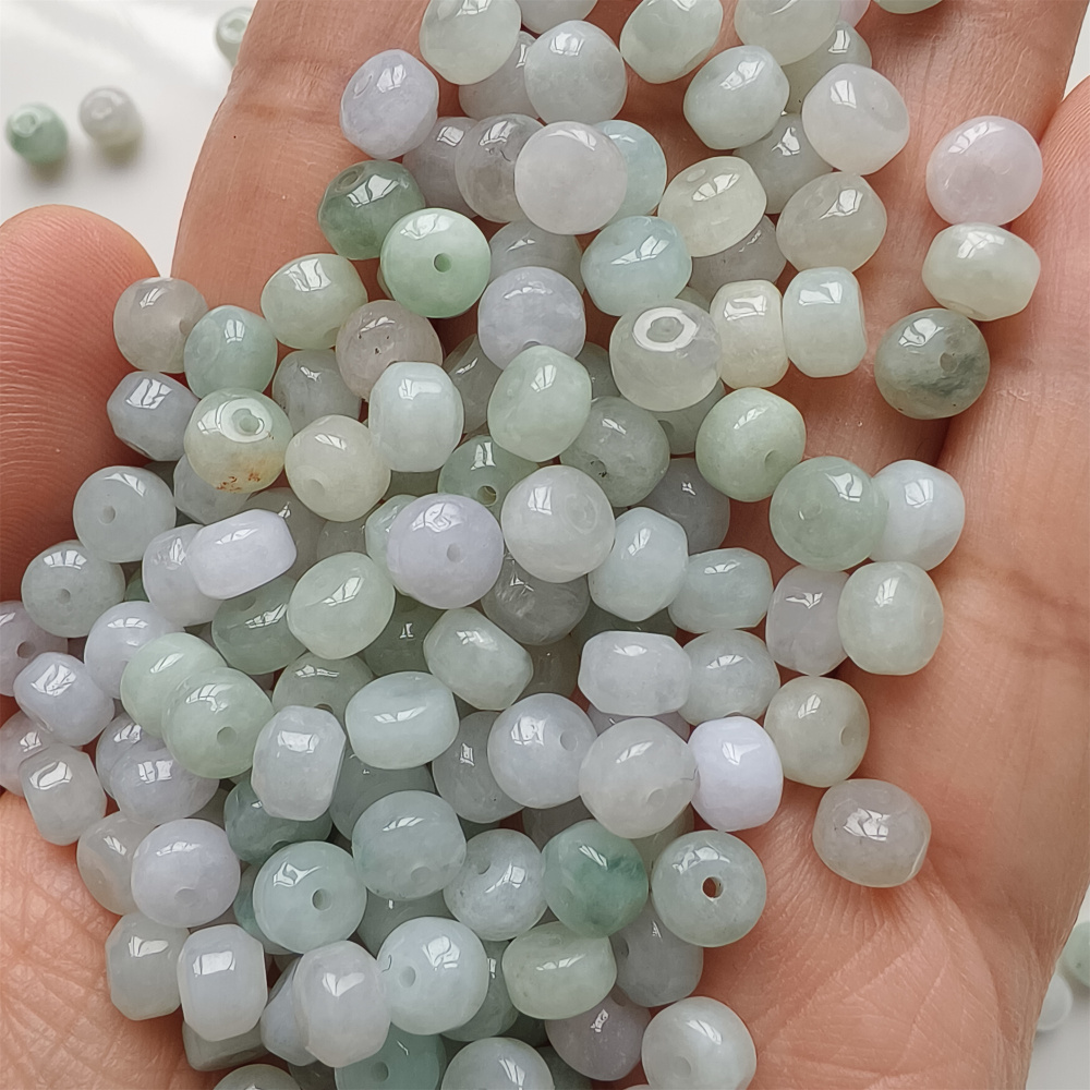 50Pcs 6X4mm Natural Type A Untreated Green White Burmese Jadeite Rondelle Beads,Burma Jadeite Loose Beads,DIY Jewelry Supplies