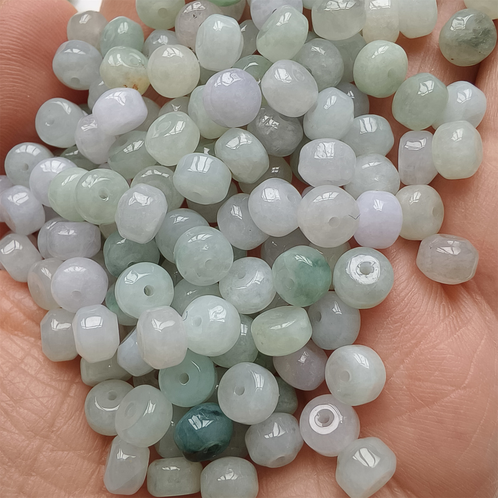 50Pcs 6X4mm Natural Type A Untreated Green White Burmese Jadeite Rondelle Beads,Burma Jadeite Loose Beads,DIY Jewelry Supplies