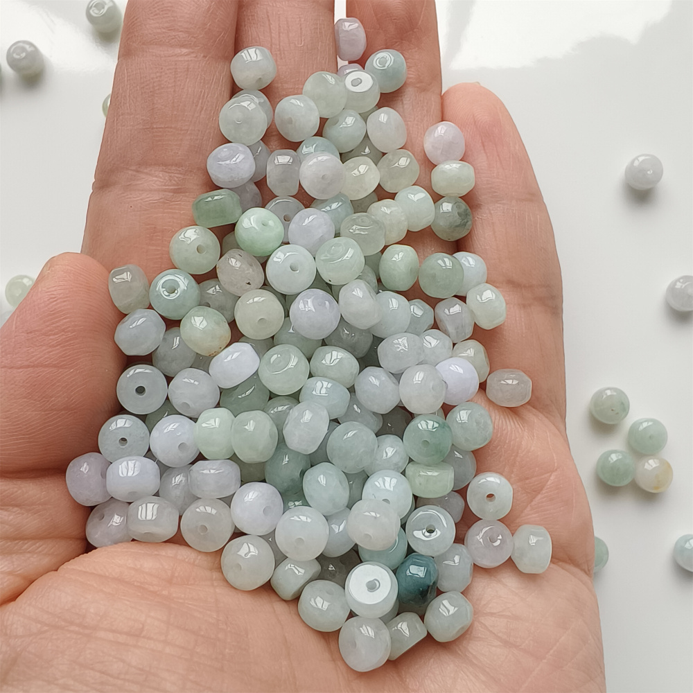 50Pcs 6X4mm Natural Type A Untreated Green White Burmese Jadeite Rondelle Beads,Burma Jadeite Loose Beads,DIY Jewelry Supplies