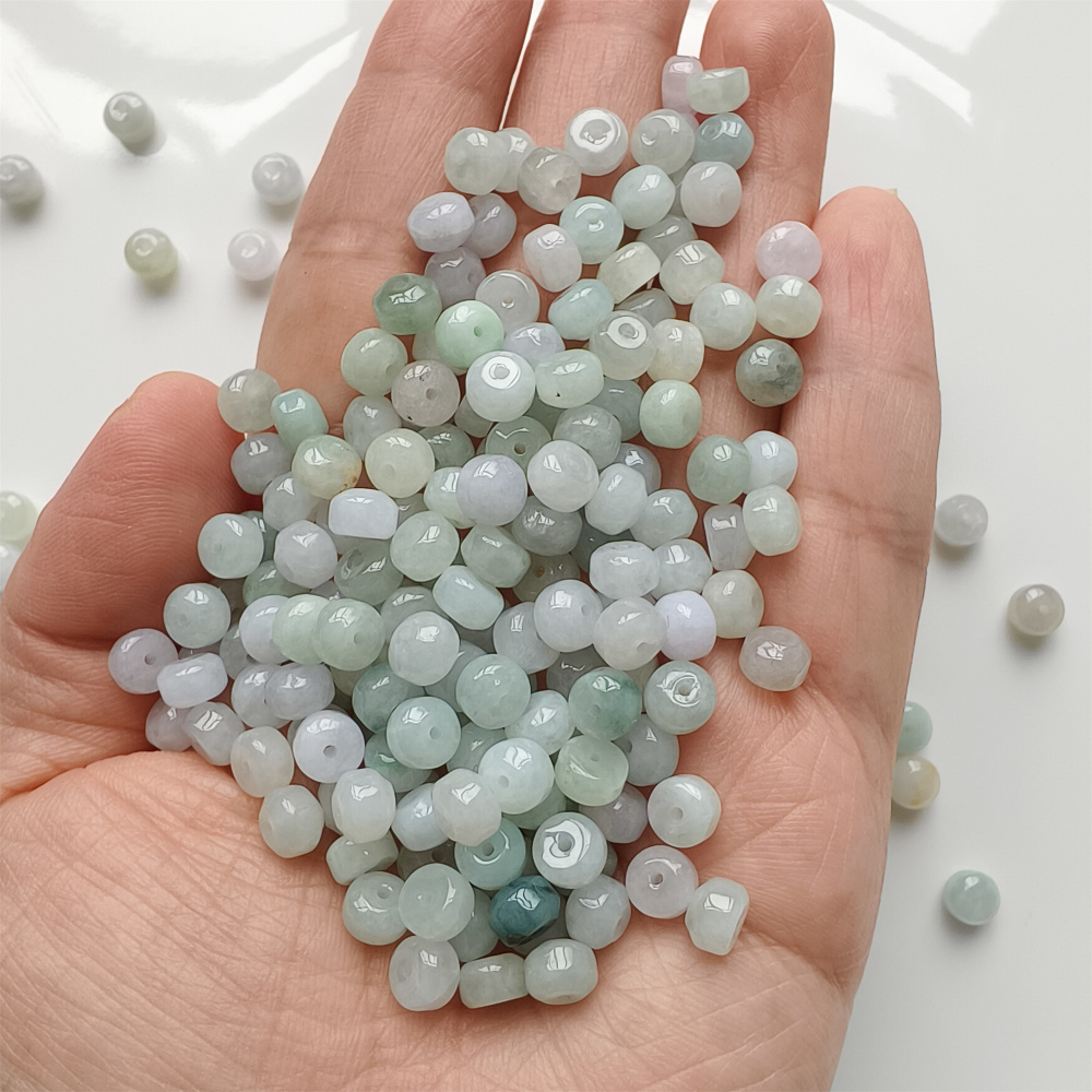 50Pcs 6X4mm Natural Type A Untreated Green White Burmese Jadeite Rondelle Beads,Burma Jadeite Loose Beads,DIY Jewelry Supplies