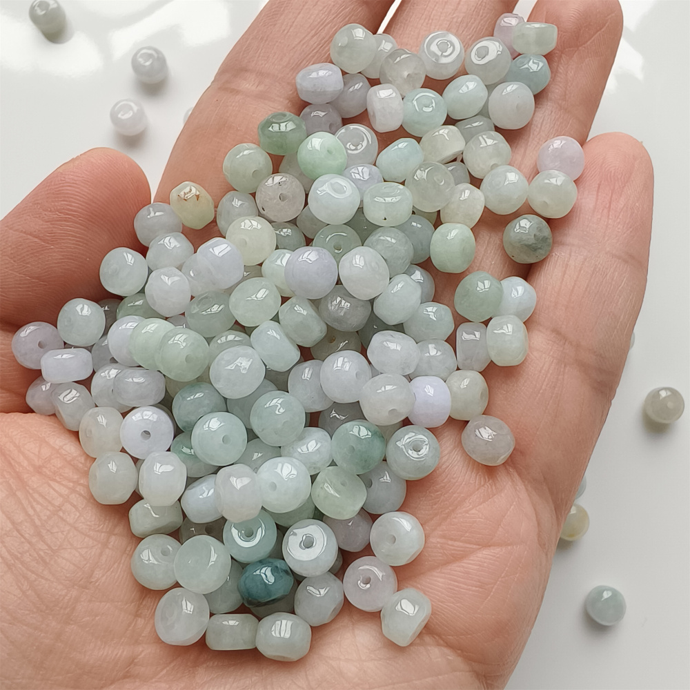 50Pcs 6X4mm Natural Type A Untreated Green White Burmese Jadeite Rondelle Beads,Burma Jadeite Loose Beads,DIY Jewelry Supplies