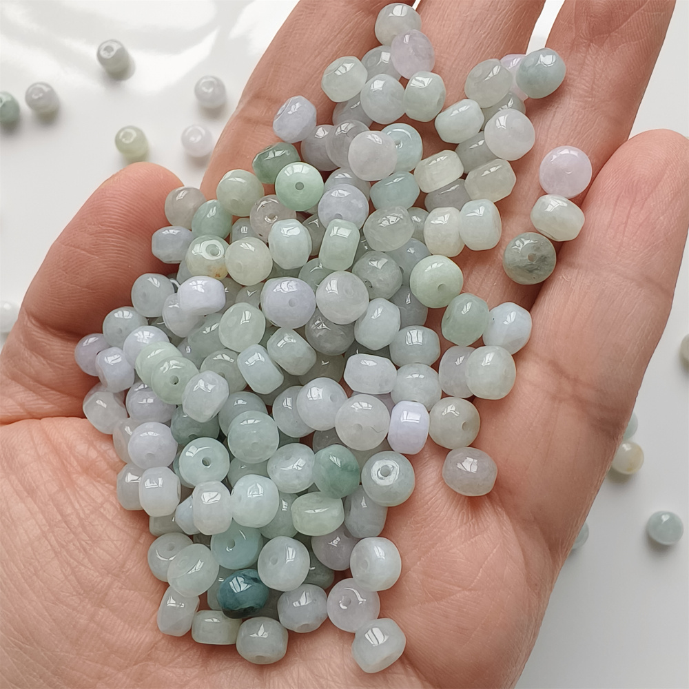 50Pcs 6X4mm Natural Type A Untreated Green White Burmese Jadeite Rondelle Beads,Burma Jadeite Loose Beads,DIY Jewelry Supplies