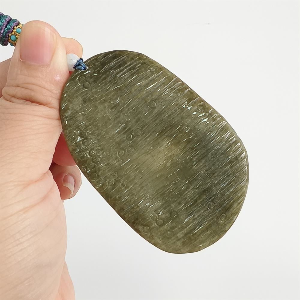 Unique Certificated Natural Type A Untreated 73X45mm Green White Jadeite Oval Pendant With Bird Auspicious Clouds 悟道 Carved,DIY Jewelry Supplies