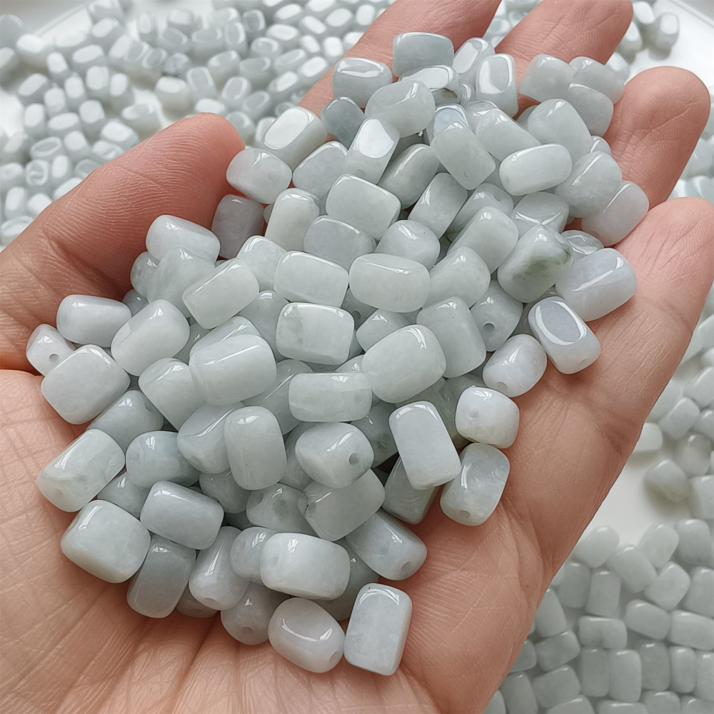 30pcs 8x6mm Natural Type A Green White Green Watery Burmese Jadeite Smooth Rectangle Beads,Burma Jadeite Loose Beads,DIY Jewelry Supplies