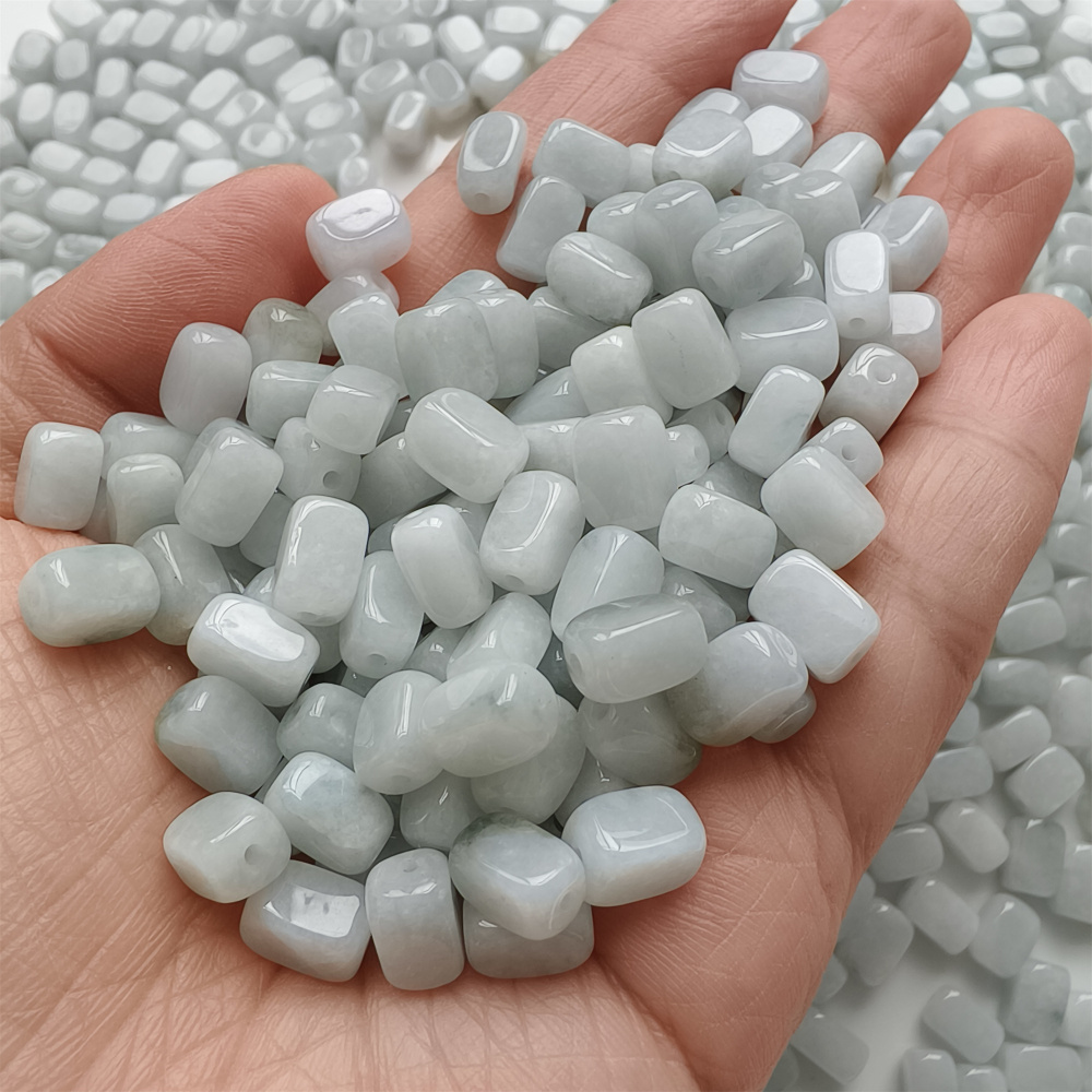 30pcs 8x6mm Natural Type A Green White Green Watery Burmese Jadeite Smooth Rectangle Beads,Burma Jadeite Loose Beads,DIY Jewelry Supplies