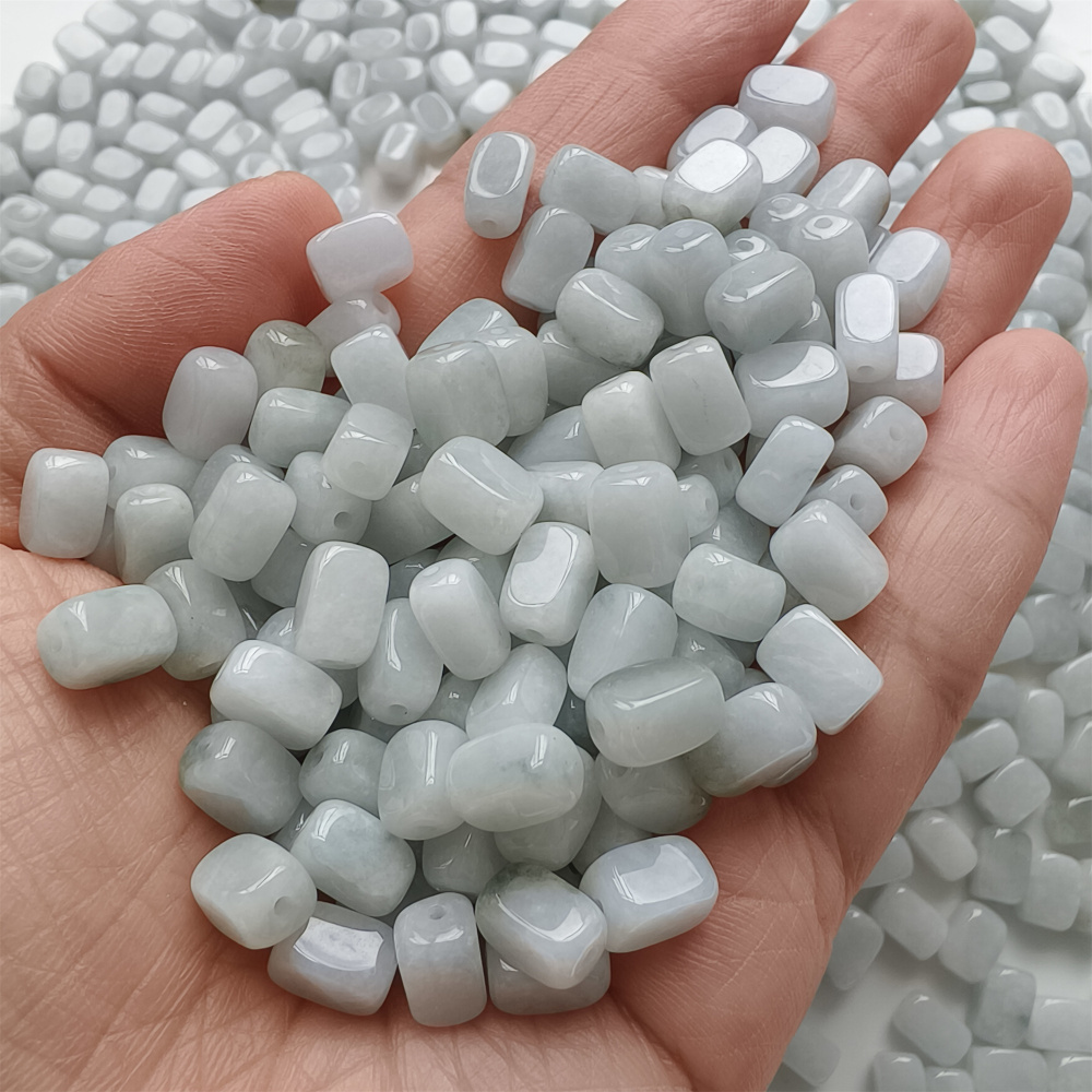 30pcs 8x6mm Natural Type A Green White Green Watery Burmese Jadeite Smooth Rectangle Beads,Burma Jadeite Loose Beads,DIY Jewelry Supplies