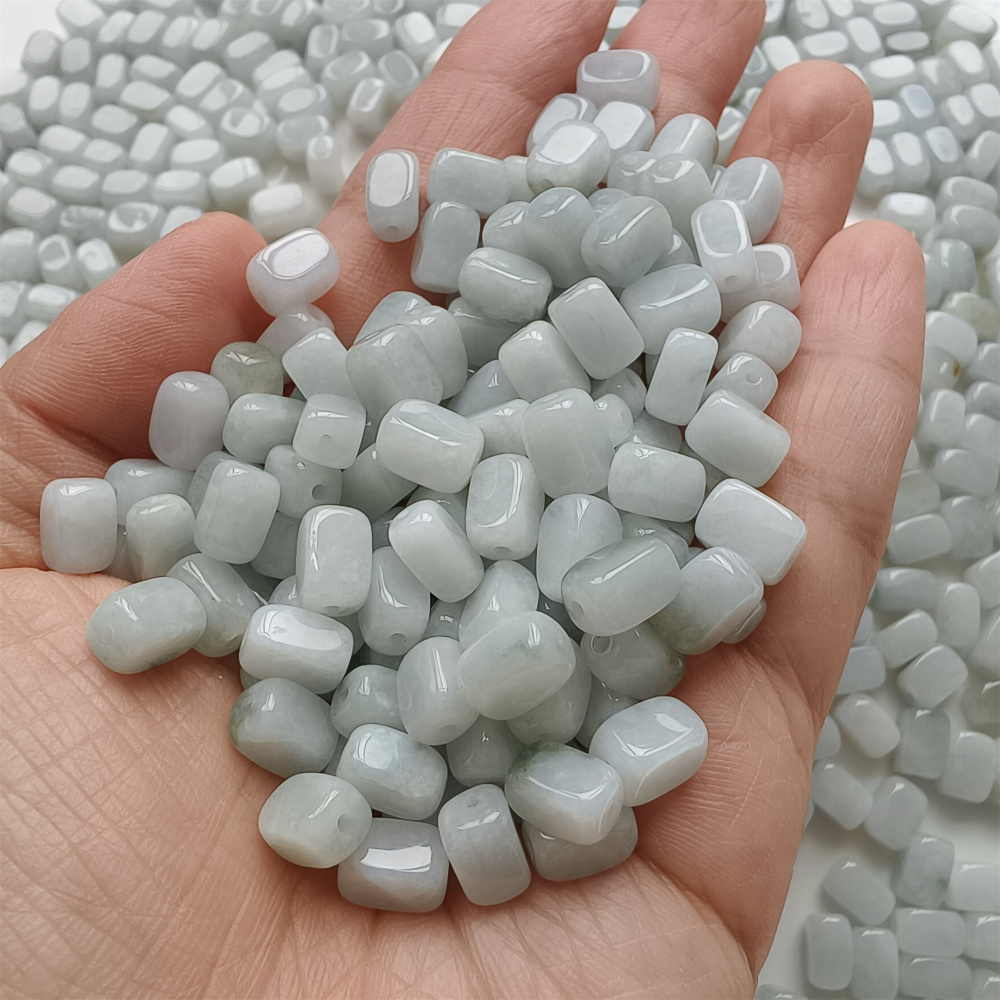 30pcs 8x6mm Natural Type A Green White Green Watery Burmese Jadeite Smooth Rectangle Beads,Burma Jadeite Loose Beads,DIY Jewelry Supplies