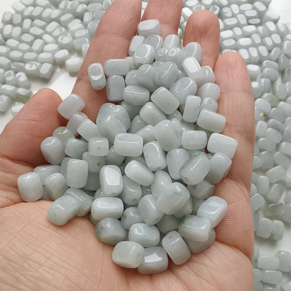 30pcs 8x6mm Natural Type A Green White Green Watery Burmese Jadeite Smooth Rectangle Beads,Burma Jadeite Loose Beads,DIY Jewelry Supplies