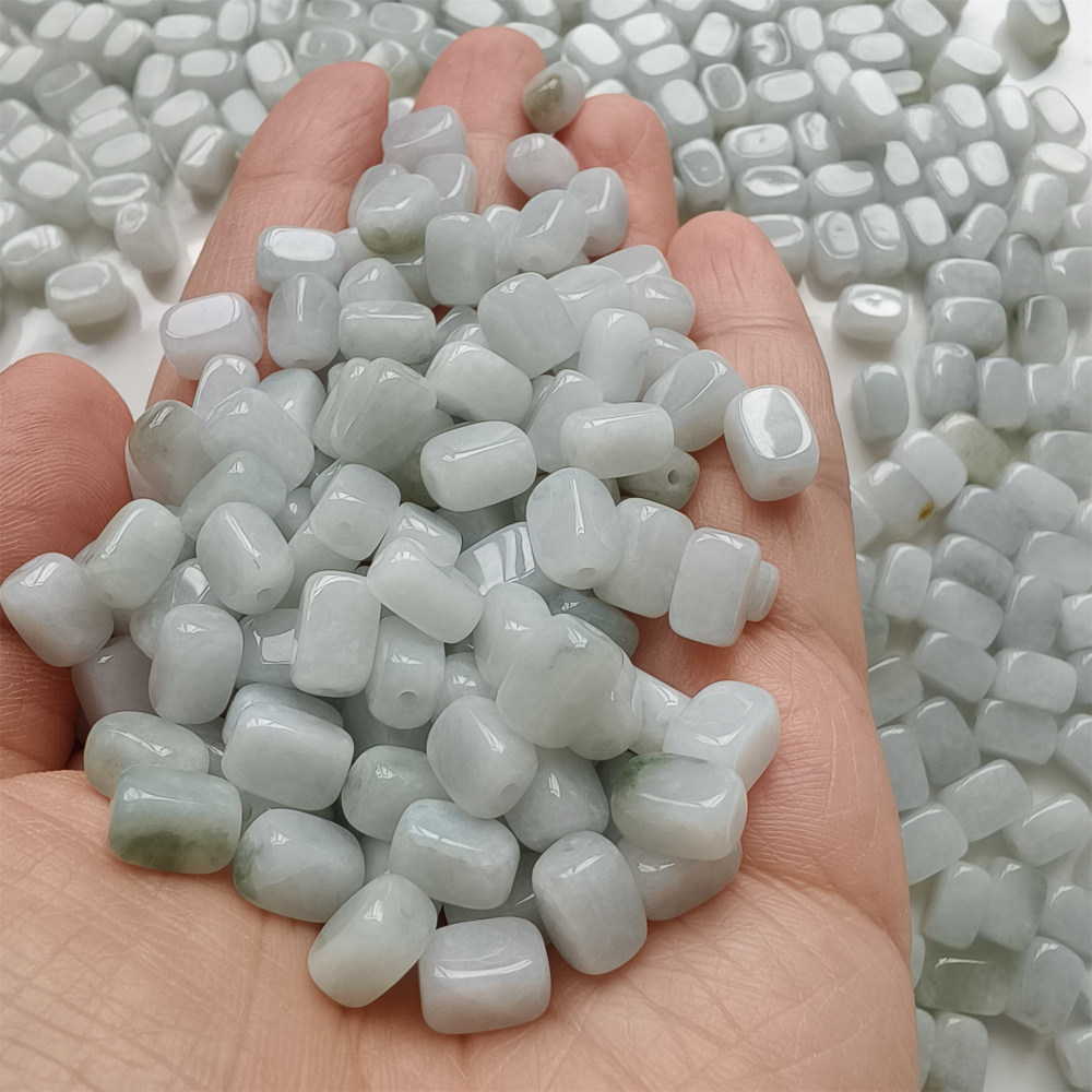 30pcs 8x6mm Natural Type A Green White Green Watery Burmese Jadeite Smooth Rectangle Beads,Burma Jadeite Loose Beads,DIY Jewelry Supplies