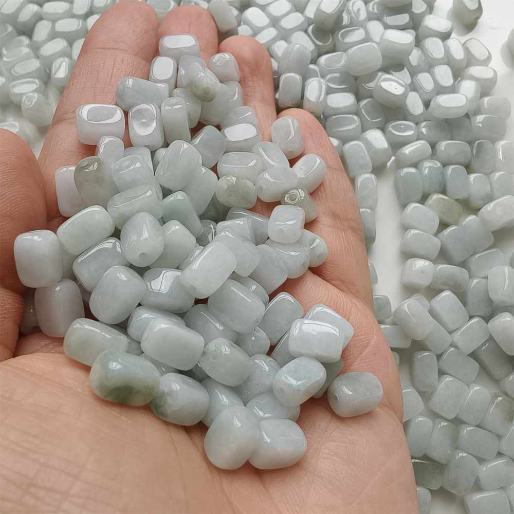 30pcs 8x6mm Natural Type A Green White Green Watery Burmese Jadeite Smooth Rectangle Beads,Burma Jadeite Loose Beads,DIY Jewelry Supplies