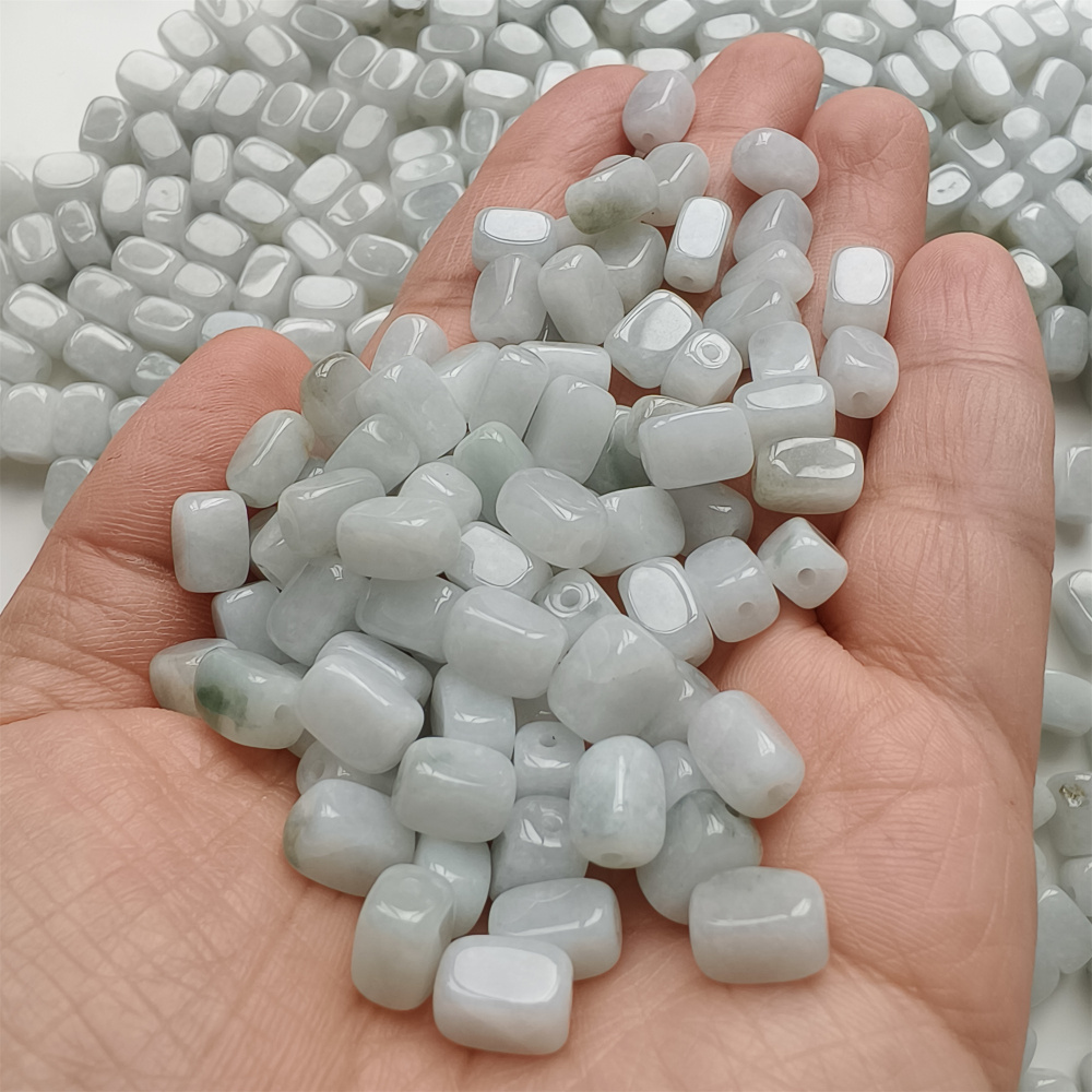 30pcs 8x6mm Natural Type A Green White Green Watery Burmese Jadeite Smooth Rectangle Beads,Burma Jadeite Loose Beads,DIY Jewelry Supplies