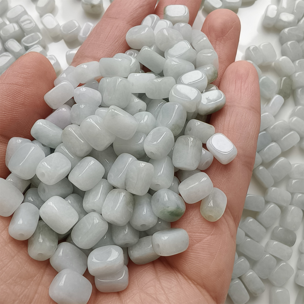 30pcs 8x6mm Natural Type A Green White Green Watery Burmese Jadeite Smooth Rectangle Beads,Burma Jadeite Loose Beads,DIY Jewelry Supplies