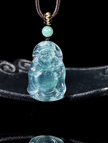 Natural Type A Untreated Icy Blue Watery Guatemalan Jadeite Irregular Pendant With The God of Wealth Carved,Amulet Pendant,DIY Jewelry Supplies