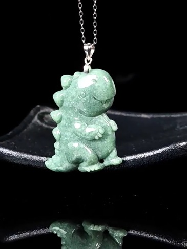 Natural Type A Untreated Bean Green Watery Burmese Jadeite Hand Carved Dinosaur Pendant,Green Burma Jadeite Loose Pendants,DIY Jewelry Supplies
