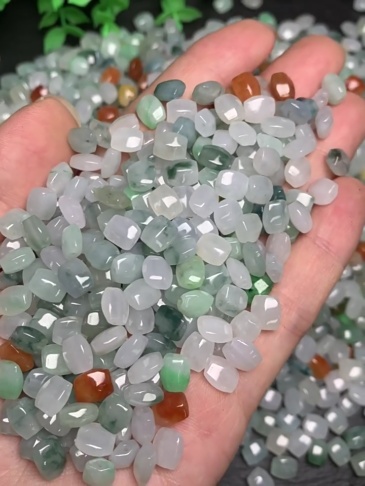 5Pcs Natural Type A Untreated Icy Waxy Green White With Yellow Burmese Jadeite Rectangle Beads,Burma Jadeite Loose Beads,DIY Jewelry Supplies