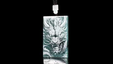 Natural Type A Untreated Blue Watery Guatemalan Jadeite Rectangle Pendant With Dragon Pattern,Amulet Pendant,DIY Jewelry Supplies