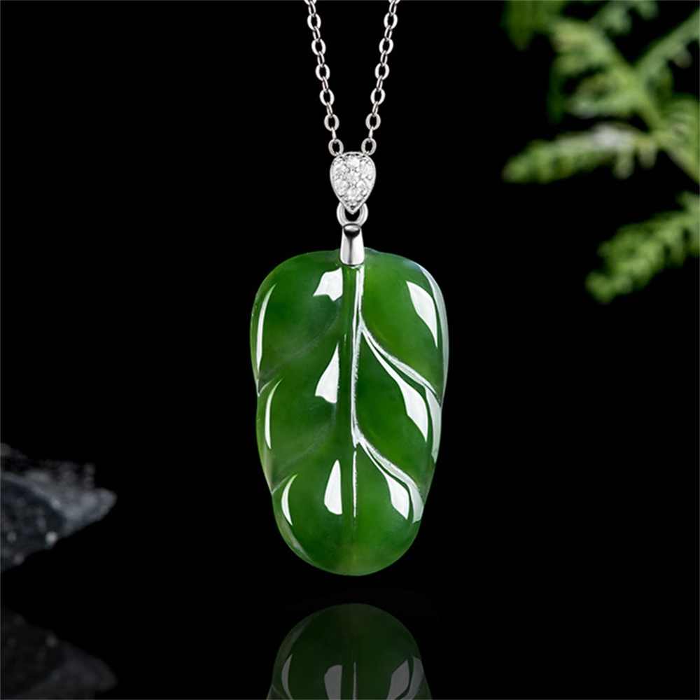 Natural Untreated Green Russian Nephrite Leaf Shaped Pendant,Leaves Pendants,Green Russian Nephrite Jade Loose Pendants,DIY Jewelry Supplies