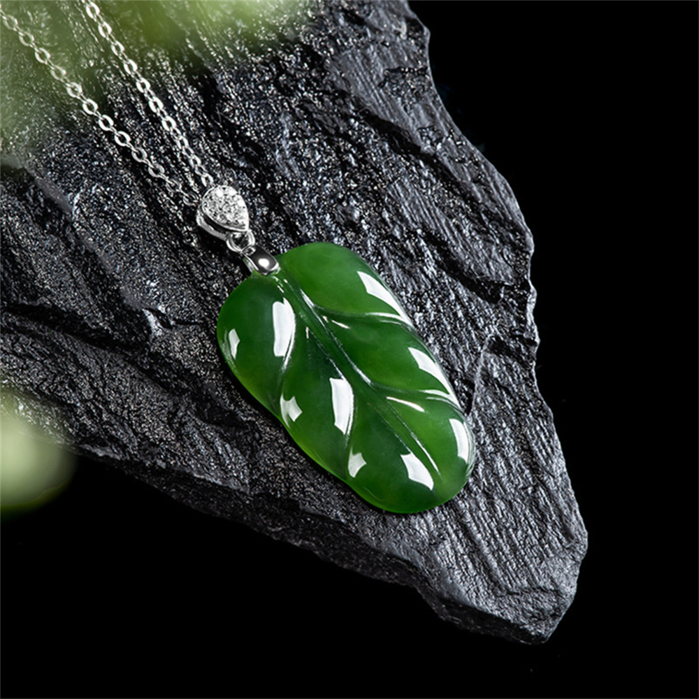 Natural Untreated Green Russian Nephrite Leaf Shaped Pendant,Leaves Pendants,Green Russian Nephrite Jade Loose Pendants,DIY Jewelry Supplies