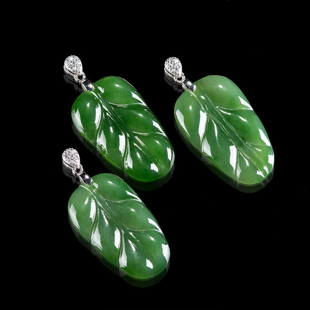 Natural Untreated Green Russian Nephrite Leaf Shaped Pendant,Leaves Pendants,Green Russian Nephrite Jade Loose Pendants,DIY Jewelry Supplies