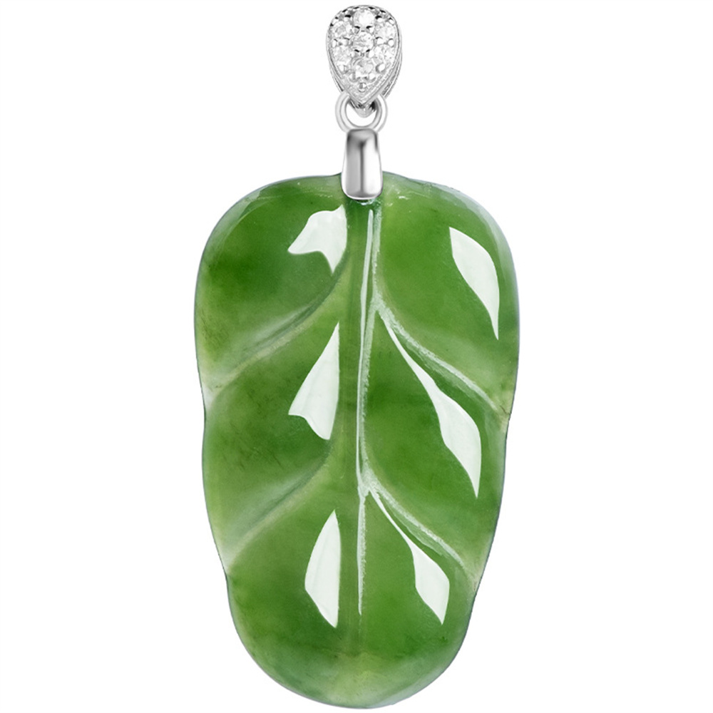 Natural Untreated Green Russian Nephrite Leaf Shaped Pendant,Leaves Pendants,Green Russian Nephrite Jade Loose Pendants,DIY Jewelry Supplies