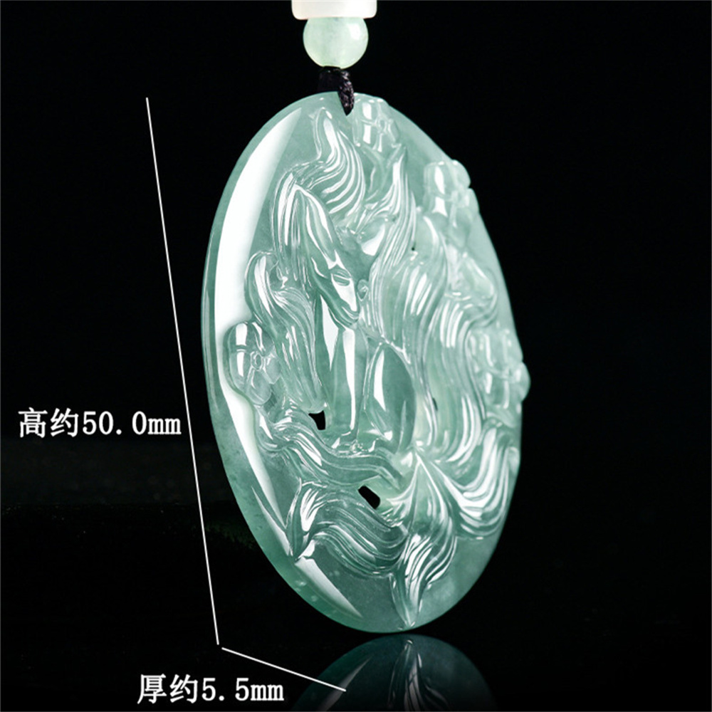 Natural Type A Untreated Blue Watery Guatemalan Jadeite Filigree Round Pendant With Nine Tailed Fox Carved,Amulet Pendant,DIY Jewelry Supplies