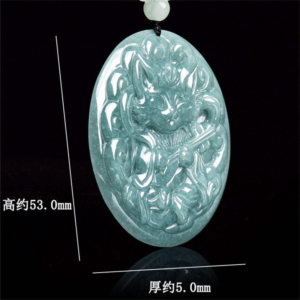 Natural Type A Untreated Blue Watery Guatemalan Jadeite Round Pendant With Nine Tailed Fox Carved,Amulet Pendant,DIY Jewelry Supplies