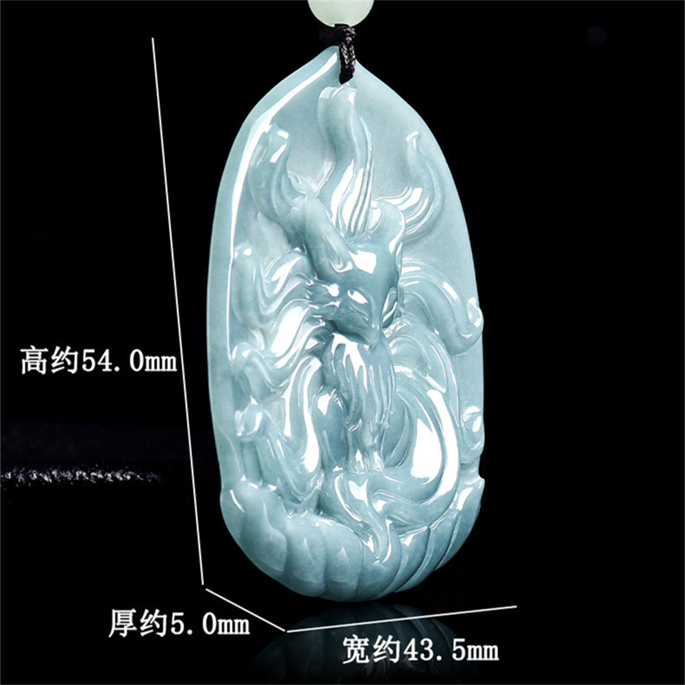 Natural Type A Untreated Blue Watery Guatemalan Jadeite Irregular Pendant With Nine Tailed Fox Carved,Amulet Pendant,DIY Jewelry Supplies