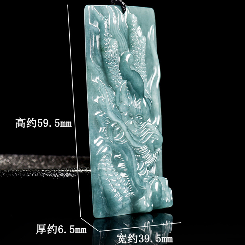Natural Type A Untreated Blue Watery Guatemalan Jadeite Rectangle Pendant With Dragon Carved,Amulet Pendant,DIY Jewelry Supplies