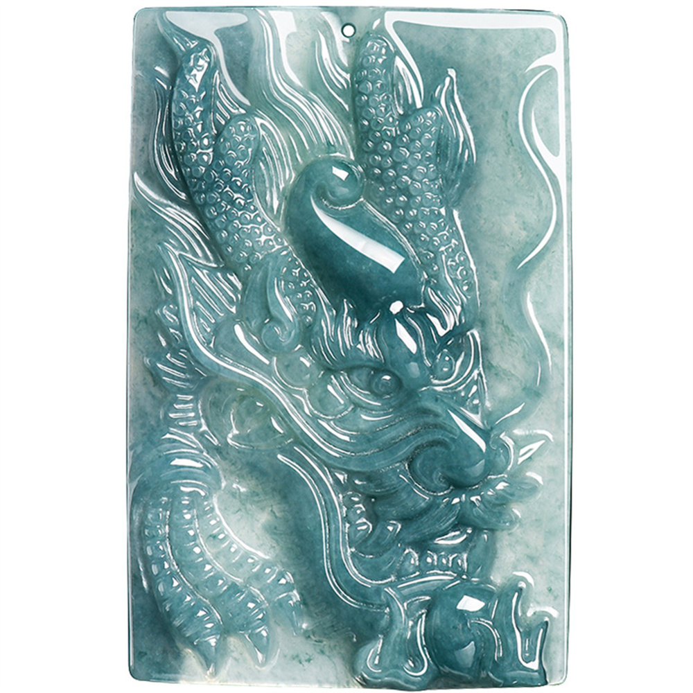 Natural Type A Untreated Blue Watery Guatemalan Jadeite Rectangle Pendant With Dragon Carved,Amulet Pendant,DIY Jewelry Supplies