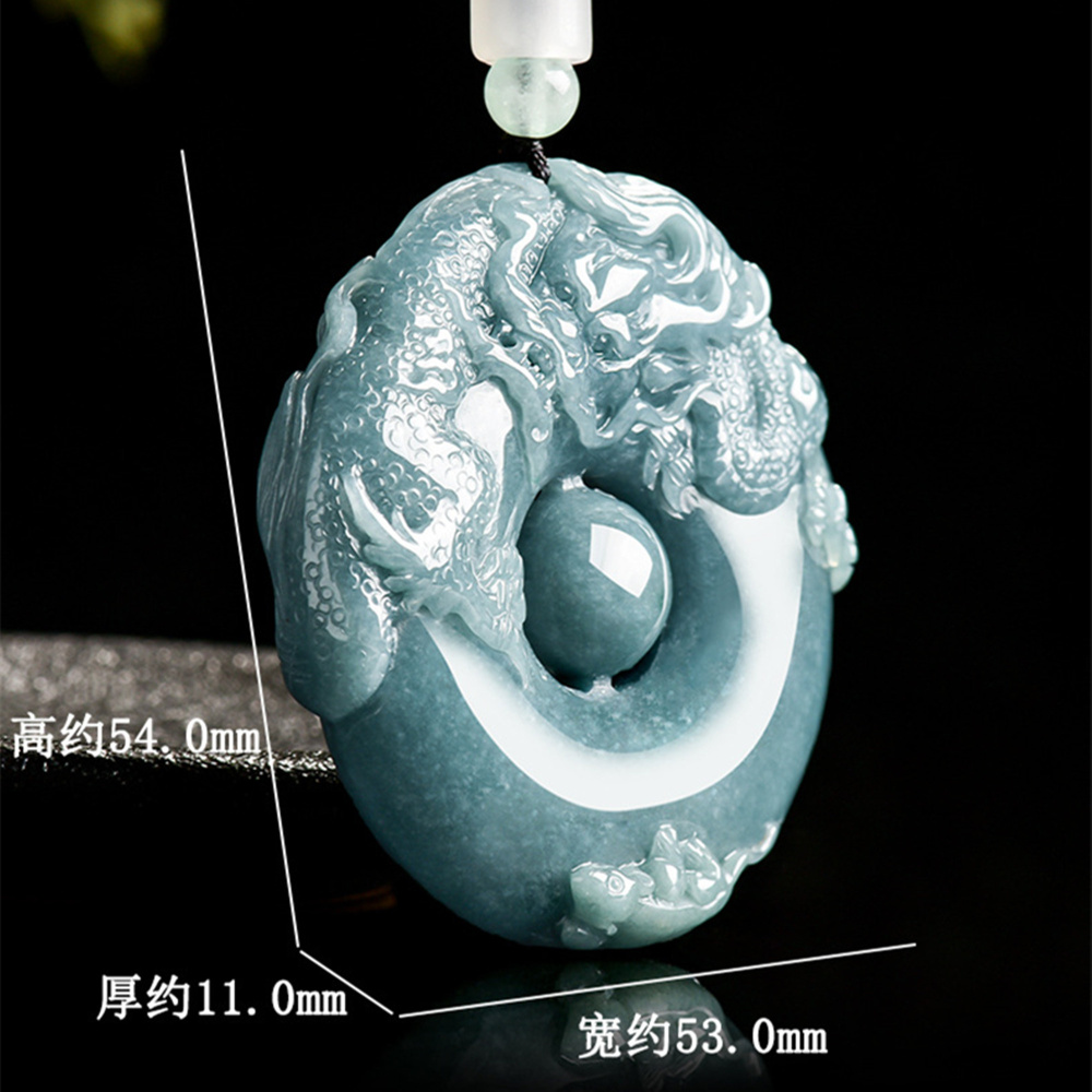 Natural Type A Untreated Blue Watery Guatemalan Jadeite Round Pendant With Dragon And Mouse Carved,Amulet Pendant,DIY Jewelry Supplies