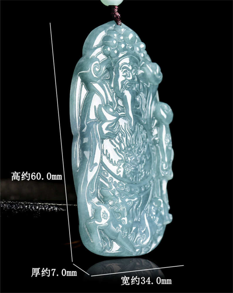 Natural Type A Untreated Blue Watery Guatemalan Jadeite Irregular Pendant With The God of Wealth Carved,Amulet Pendant,DIY Jewelry Supplies