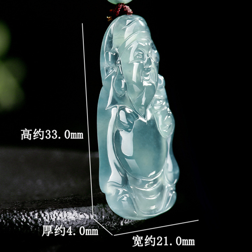 Natural Type A Untreated Icy Blue Watery Guatemalan Jadeite Irregular Pendant With The God of Wealth Carved,Amulet Pendant,DIY Jewelry Supplies