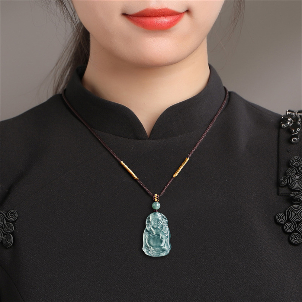 Natural Type A Untreated Icy Blue Watery Guatemalan Jadeite Irregular Pendant With The God of Wealth Carved,Amulet Pendant,DIY Jewelry Supplies