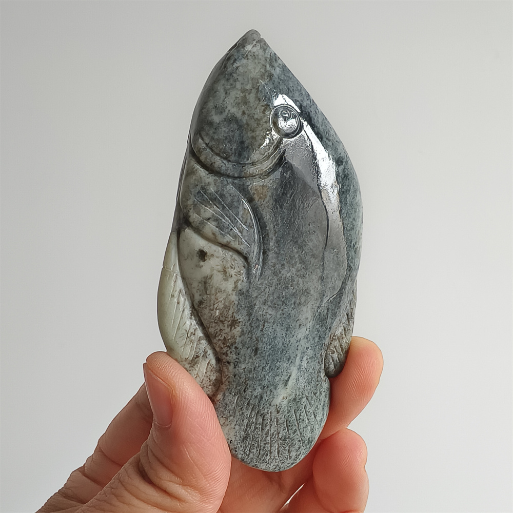 Unique Untreated Natural Serpentine Jade Chinese Xiuyan Nephrite Jade Fish Shaped Pendant,Fish Handheld Ornament,DIY Jewelry Supplies