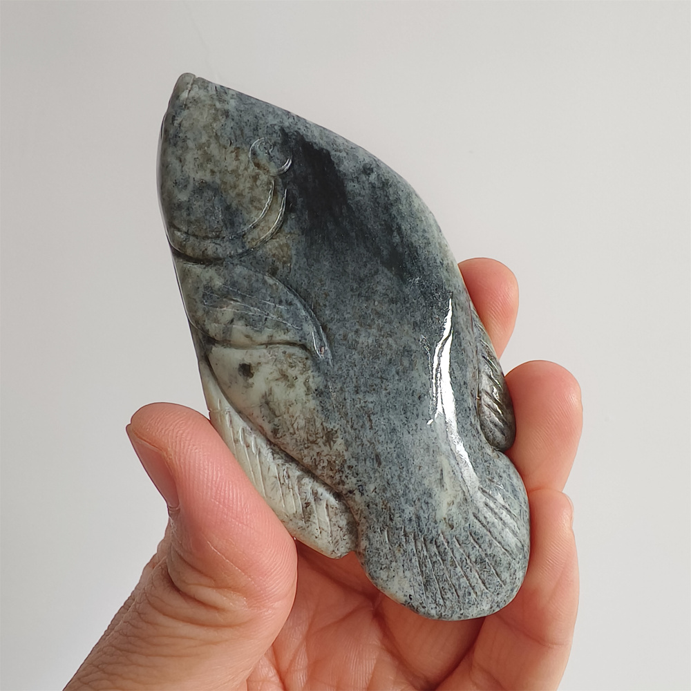 Unique Untreated Natural Serpentine Jade Chinese Xiuyan Nephrite Jade Fish Shaped Pendant,Fish Handheld Ornament,DIY Jewelry Supplies