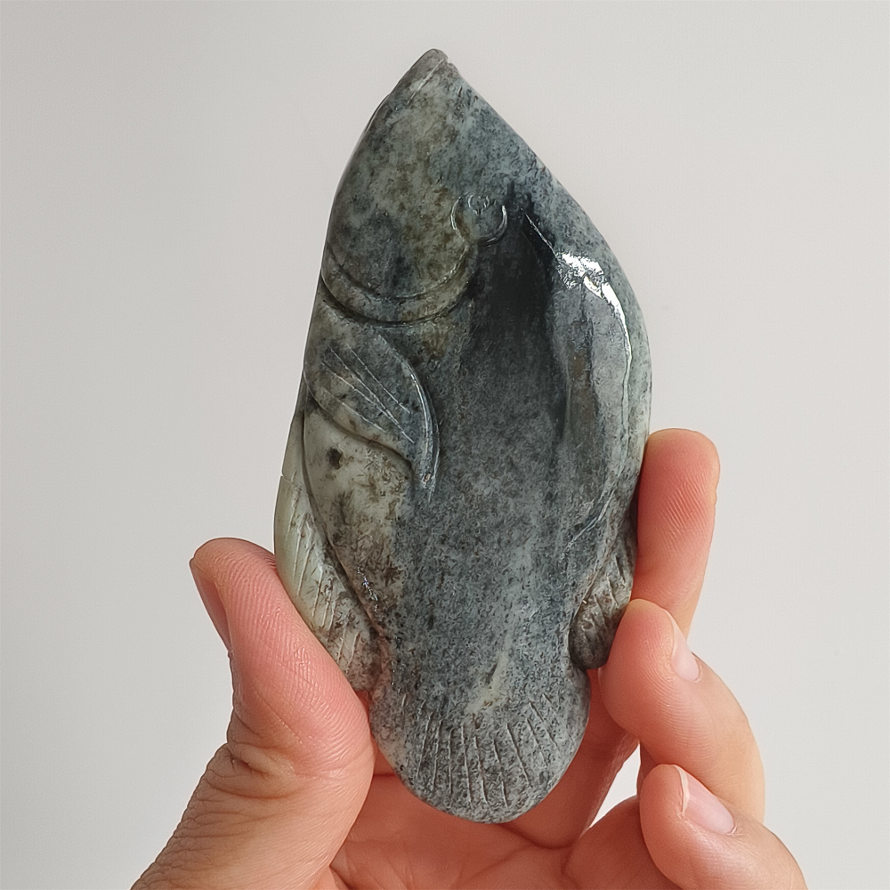 Unique Untreated Natural Serpentine Jade Chinese Xiuyan Nephrite Jade Fish Shaped Pendant,Fish Handheld Ornament,DIY Jewelry Supplies