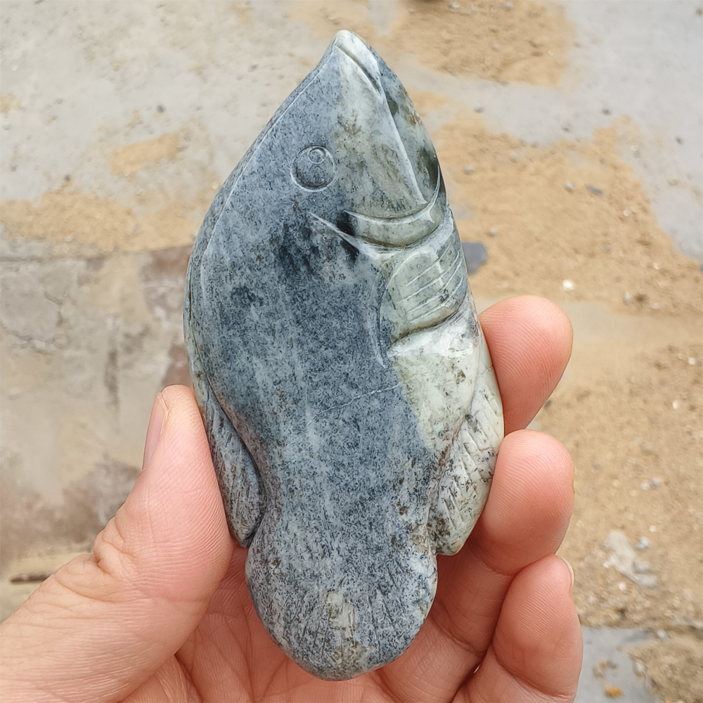 Unique Untreated Natural Serpentine Jade Chinese Xiuyan Nephrite Jade Fish Shaped Pendant,Fish Handheld Ornament,DIY Jewelry Supplies