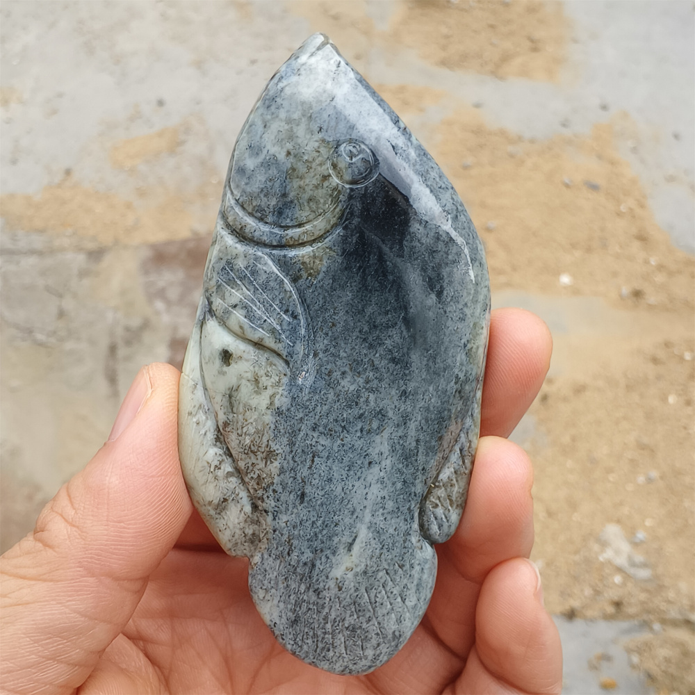 Unique Untreated Natural Serpentine Jade Chinese Xiuyan Nephrite Jade Fish Shaped Pendant,Fish Handheld Ornament,DIY Jewelry Supplies