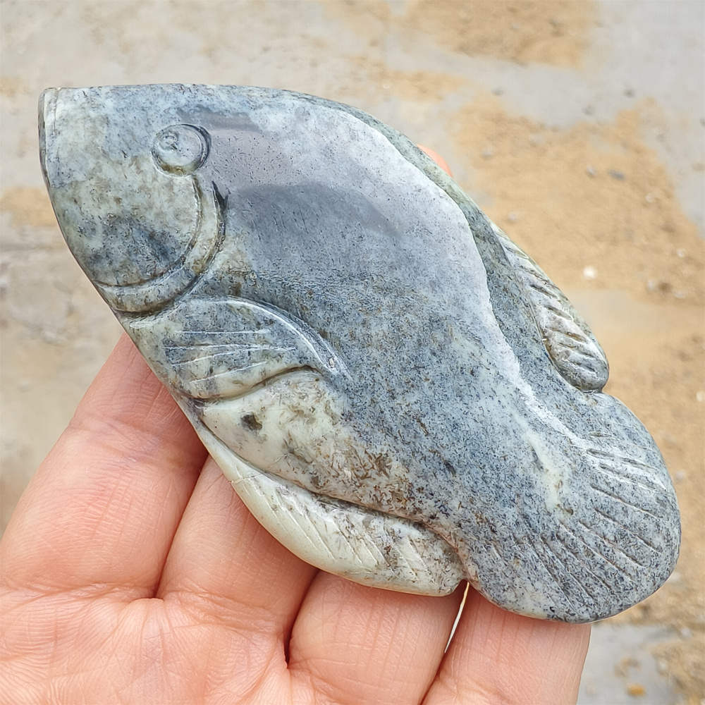 Unique Untreated Natural Serpentine Jade Chinese Xiuyan Nephrite Jade Fish Shaped Pendant,Fish Handheld Ornament,DIY Jewelry Supplies