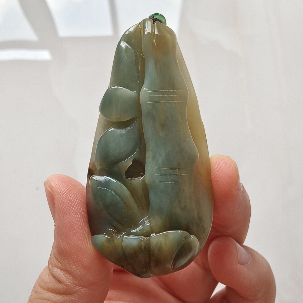 Unique Untreated Natural Serpentine Jade Chinese Xiuyan Jade New Mountain Jade Pendant With Bamboo Joint Pattern,Bamboo Joint Plaque,DIY Jewelry Supplies