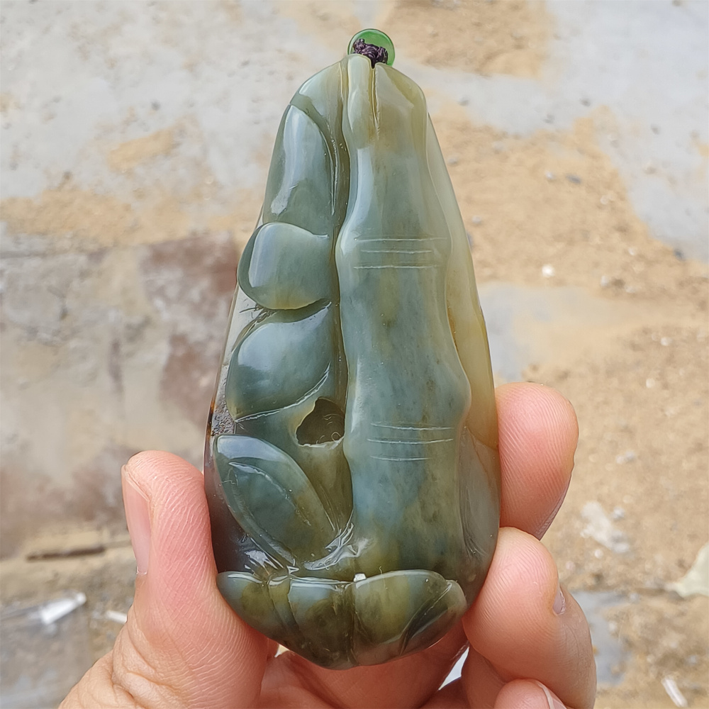 Unique Untreated Natural Serpentine Jade Chinese Xiuyan Jade New Mountain Jade Pendant With Bamboo Joint Pattern,Bamboo Joint Plaque,DIY Jewelry Supplies
