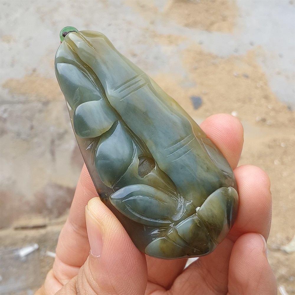 Unique Untreated Natural Serpentine Jade Chinese Xiuyan Jade New Mountain Jade Pendant With Bamboo Joint Pattern,Bamboo Joint Plaque,DIY Jewelry Supplies