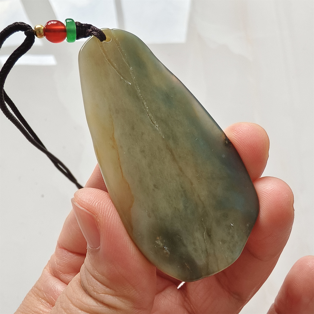 Unique Untreated Natural Serpentine Jade Chinese Xiuyan Jade New Mountain Jade Pendant With Bamboo Joint Pattern,Bamboo Joint Plaque,DIY Jewelry Supplies