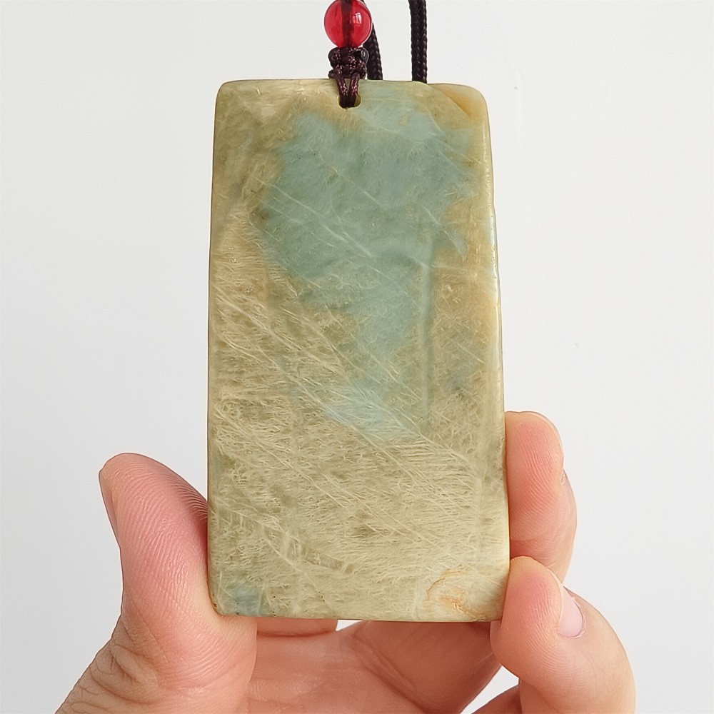 Unique Untreated Natural Serpentine Jade Chinese Xiuyan Jade New Mountain Jade Rectangle Pendant With Dragon Carved,Amulet Pendant,DIY Jewelry Supplies