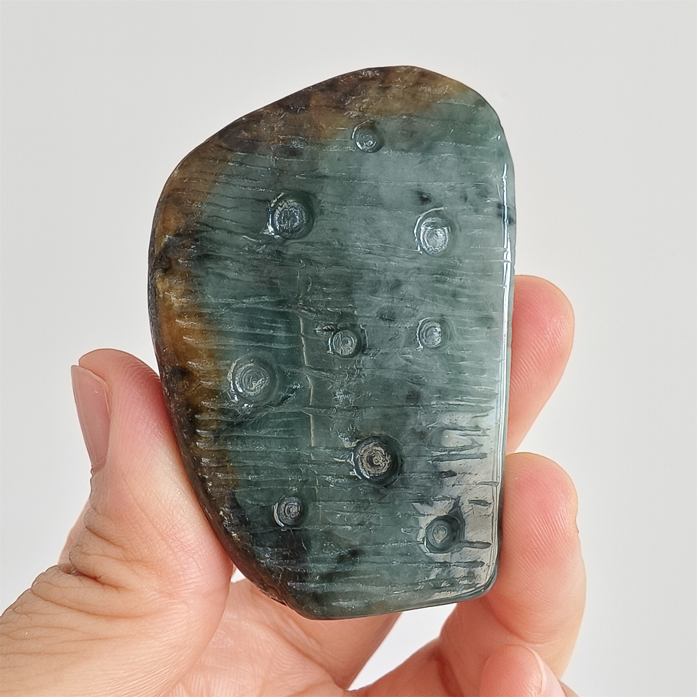 Unique Natural Type A Untreated Blue Yellow Waxy Burmese Jadeite Irregular Pendant With Mythical Beast And 悟道,DIY Jewelry Supplies